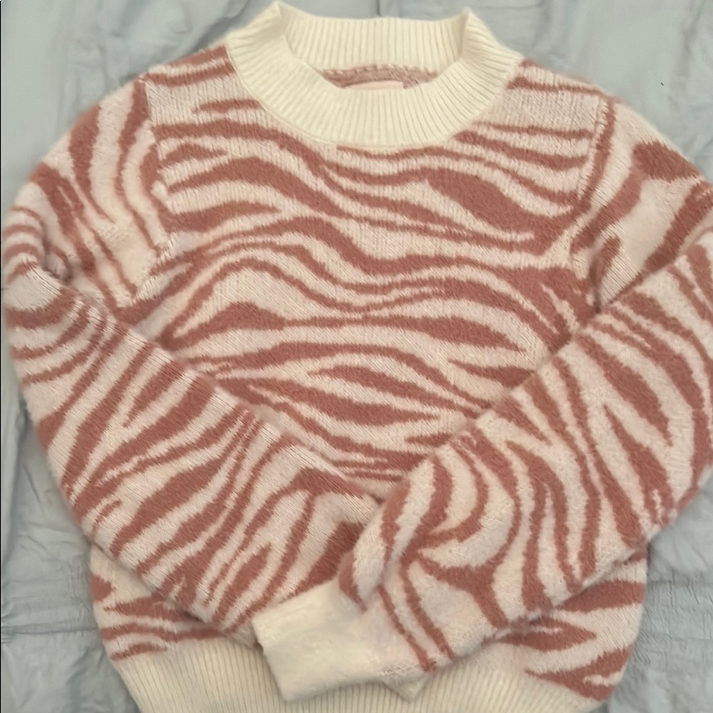 Zebra Patterned Sweater - Pink and White